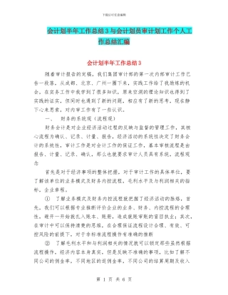会计划半年工作总结3与会计划员审计划工作个人工作总结汇编