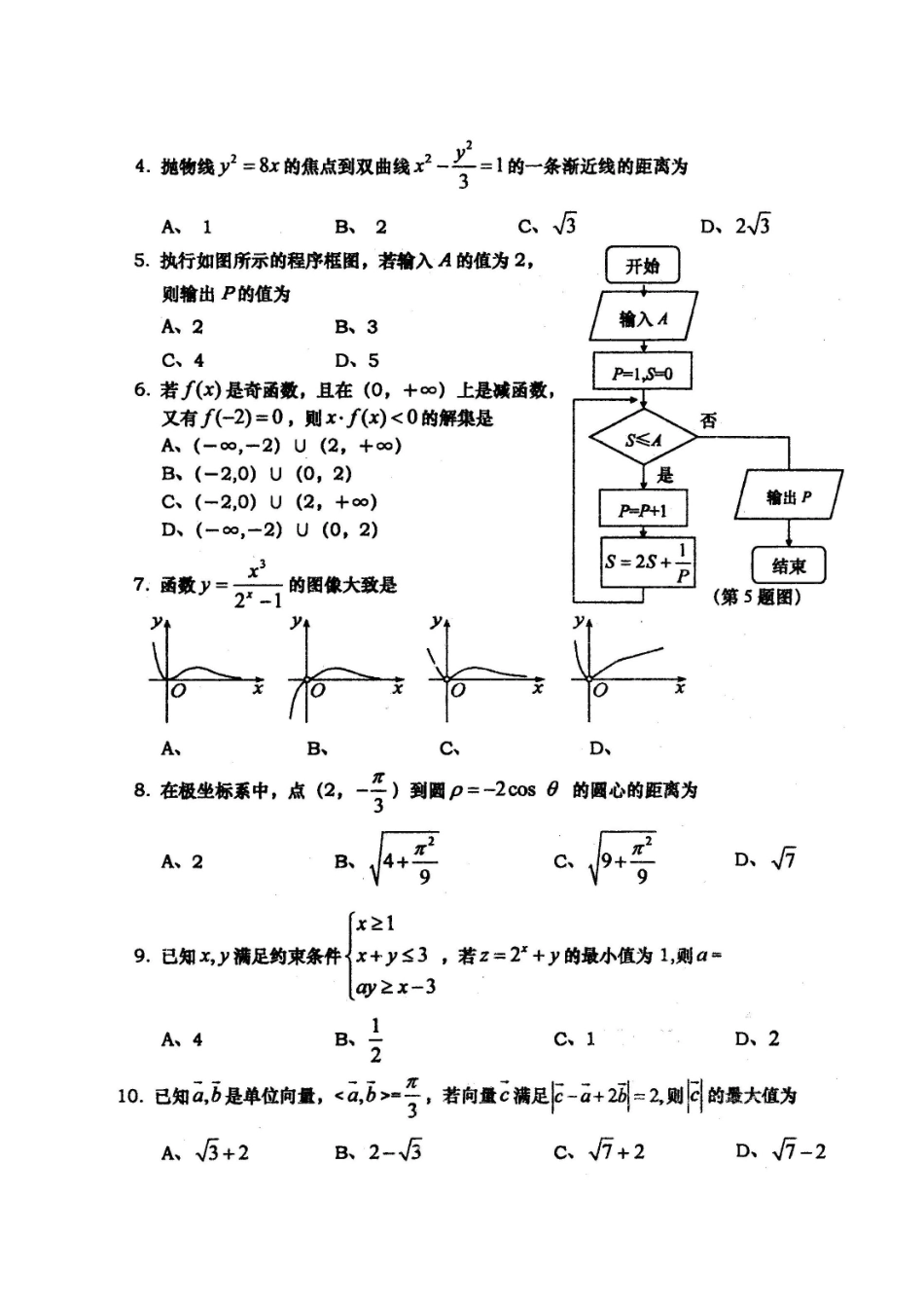 安徽省皖北协作区高三数学3月联考试卷 理试卷_第2页