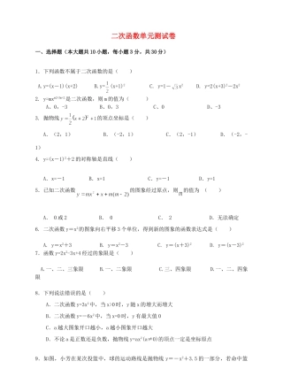 九年级数学上册 二次函数单元测试卷沪科版试卷