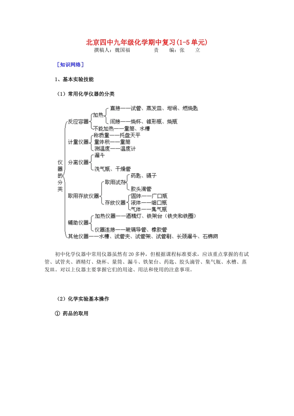九年级化学期中复习1-5单元新课标 人教版试卷_第1页