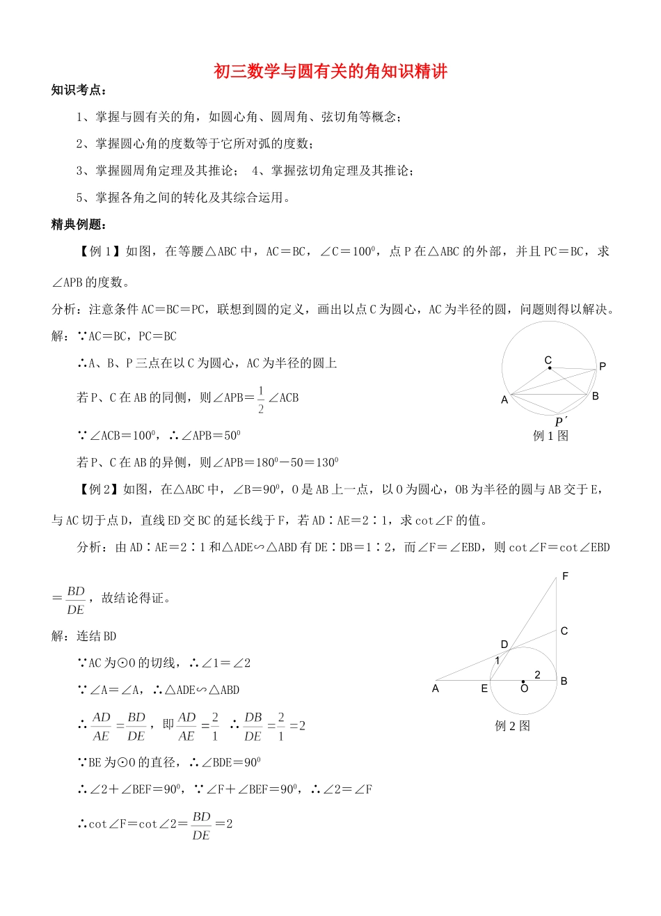 初三数学与圆有关的角知识精讲 试题_第1页