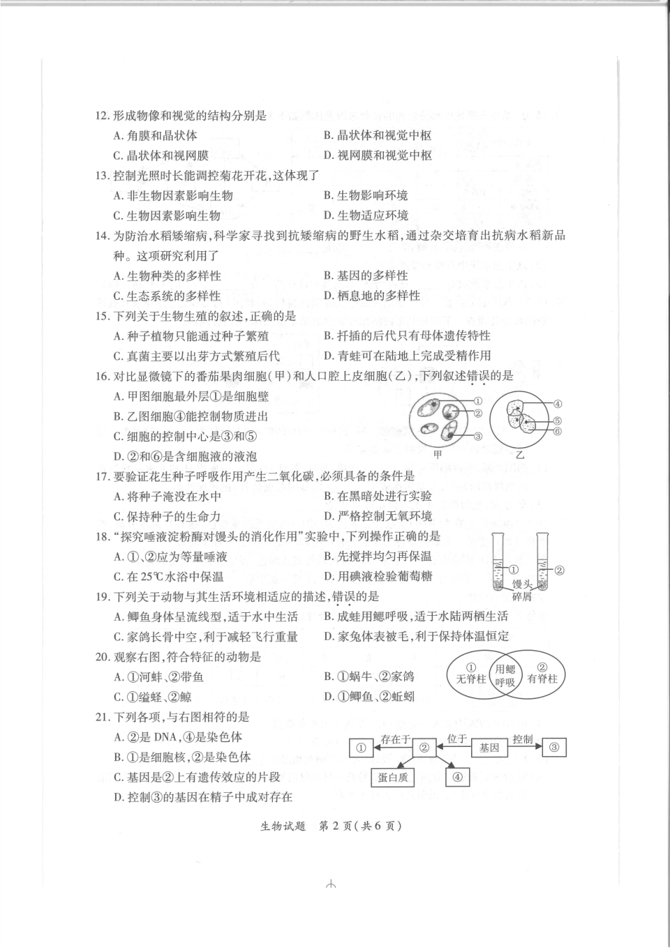 中考生物质检模拟试卷(pdf)试卷_第2页