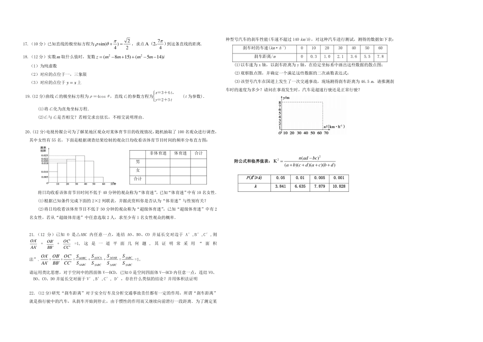 宁夏银川市 高二数学下学期期中试卷 文(PDF，无答案)试卷_第2页
