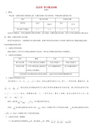 化合价 学习要点归纳 专题辅导 不分版本 试题