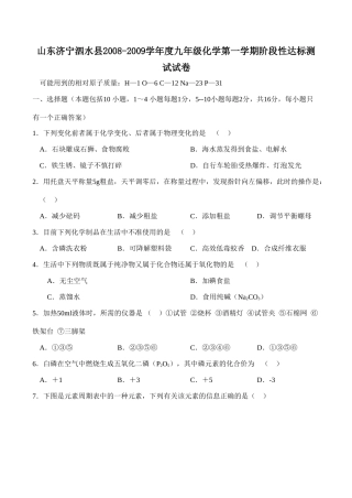 九年级化学第一学期阶段性达标测试试卷试卷