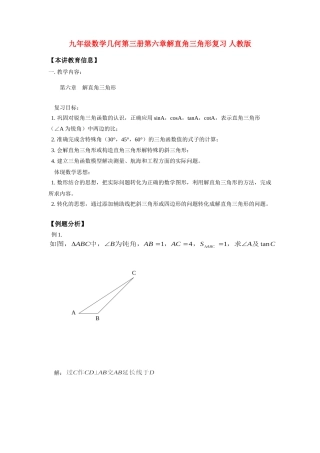 九年级数学几何第三册第六章解直角三角形复习 人教版试卷