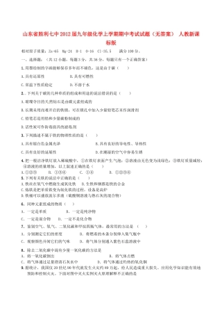 山东省胜利七中九年级化学上学期期中考试试卷 人教新课标版试卷