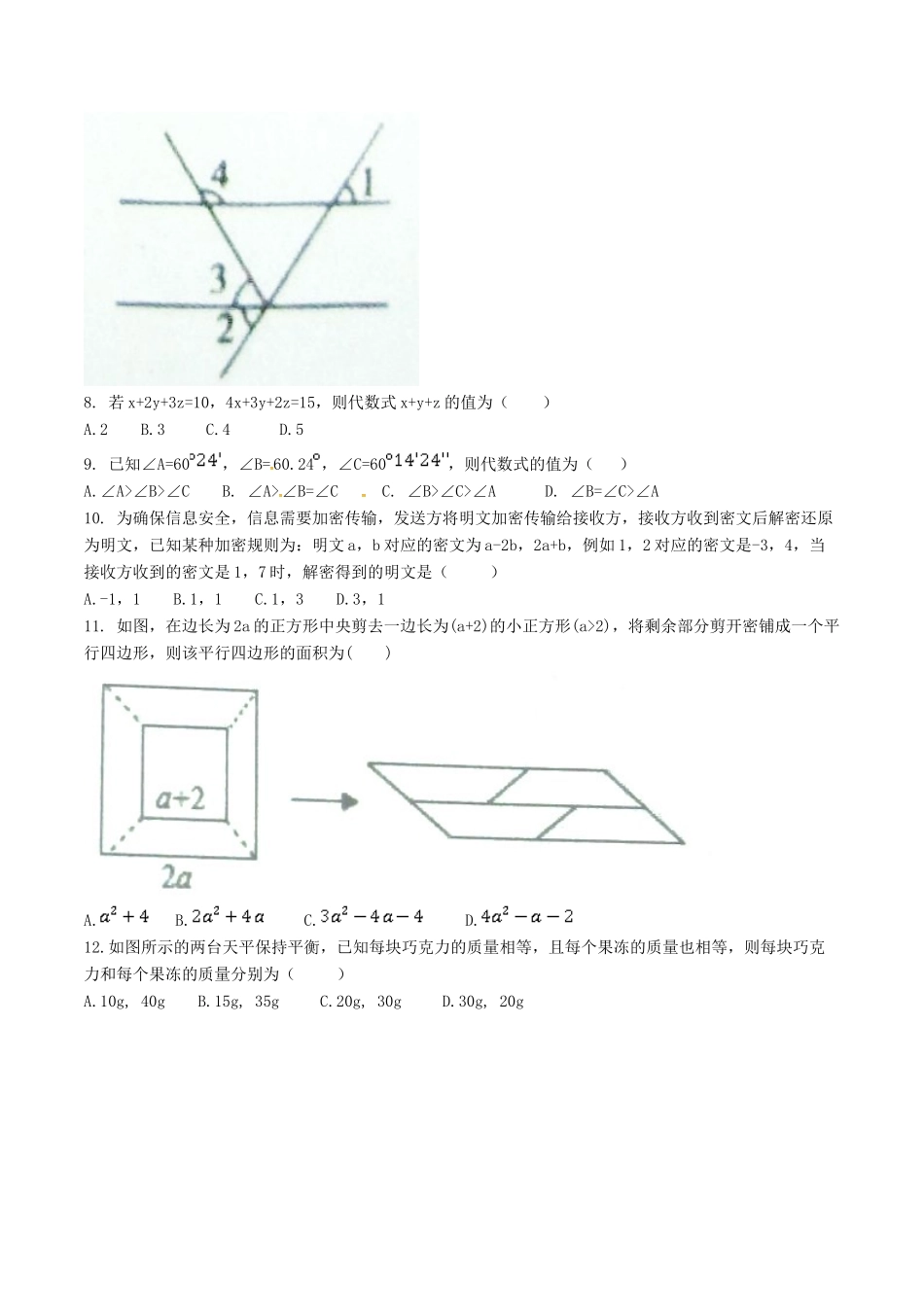 山东省高密市七年级数学下学期期中试卷 新人教版试卷_第2页
