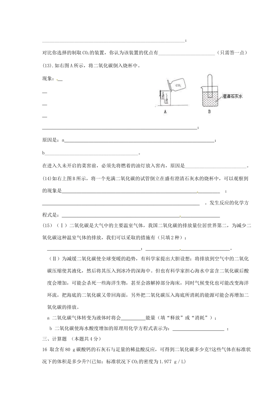 九年级化学上册 第六单元 碳和碳的氧化物单元综合检测 新人教版试卷_第3页
