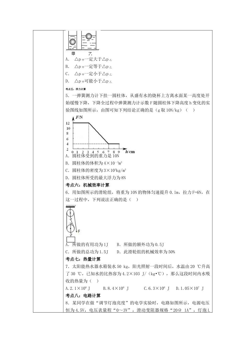 中考物理二轮复习 计算型选择题试卷_第3页