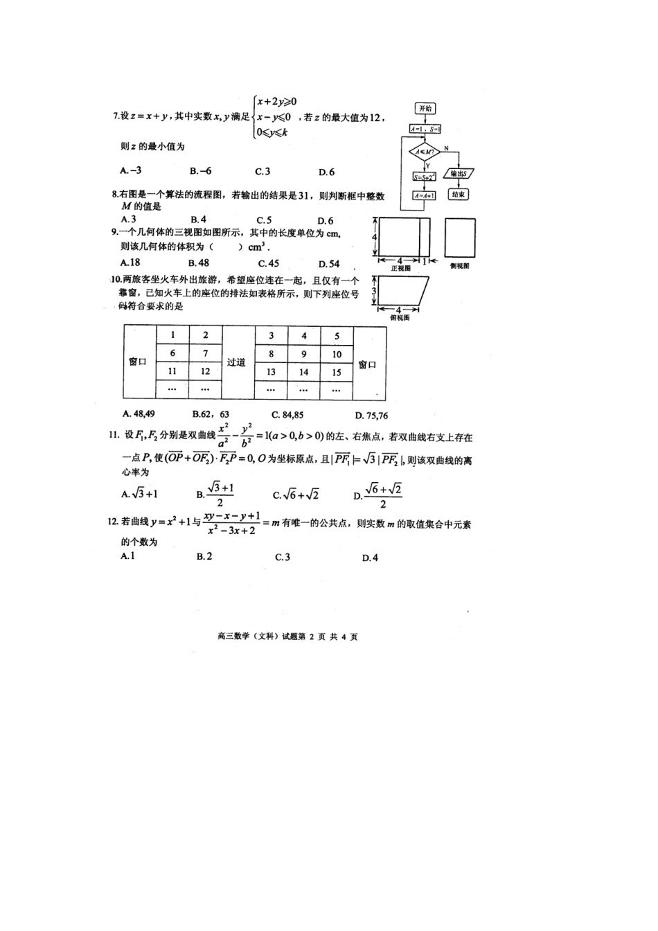山东省枣庄市高三数学3月模拟考试(枣庄市一模)文(扫描版，无答案)试卷_第2页