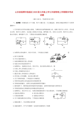 山东省淄博市临淄区学九年级物理上学期期末考试试卷