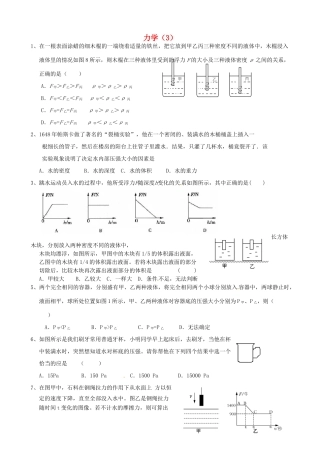 中考物理专题复习 力学(三，无答案)试卷