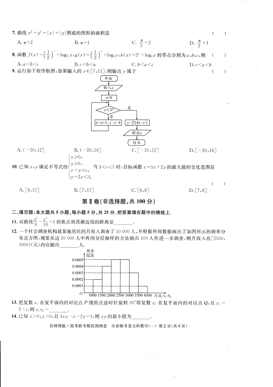 四川省高三数学联考模拟预测卷(一)文(PDF，无答案)试卷_第2页