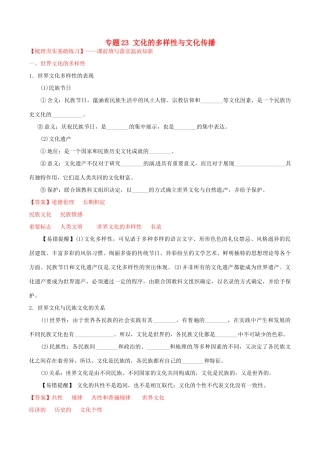 （讲练测）高考政治一轮复习 专题23 文化的多样性与文化传播（练）（含解析）新人教版必修3-新人教版高三必修3政治试题