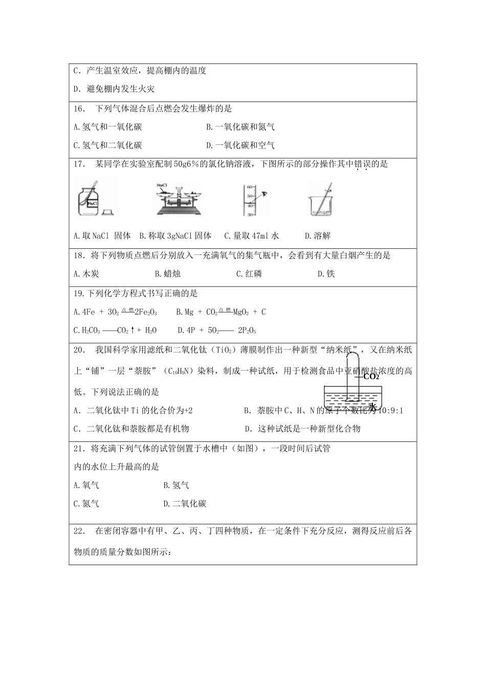 北京市密云县届九年级化学上学期期末考试试题 新人教版 试题_第3页