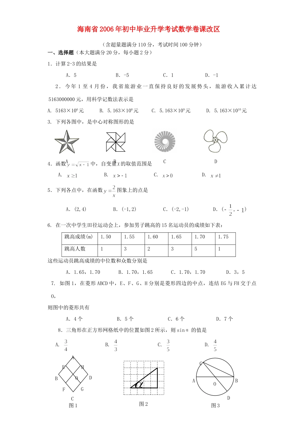初中毕业升学考试数学卷课改区 试题_第1页