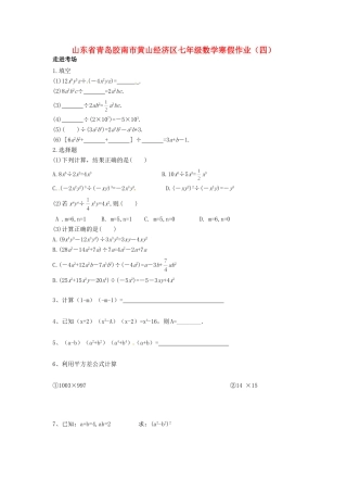 山东省青岛胶南市黄山经济区七年级数学寒假作业(四)试卷