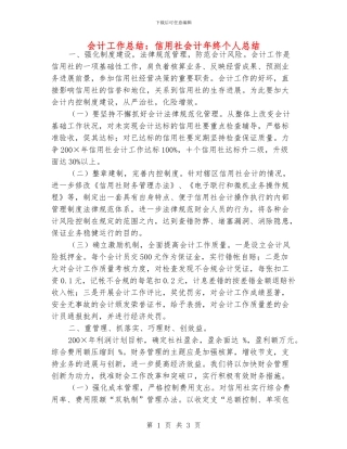 会计工作总结：信用社会计年终个人总结