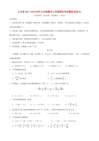 山东省七年级数学上学期期末考试模拟试卷(A)试卷