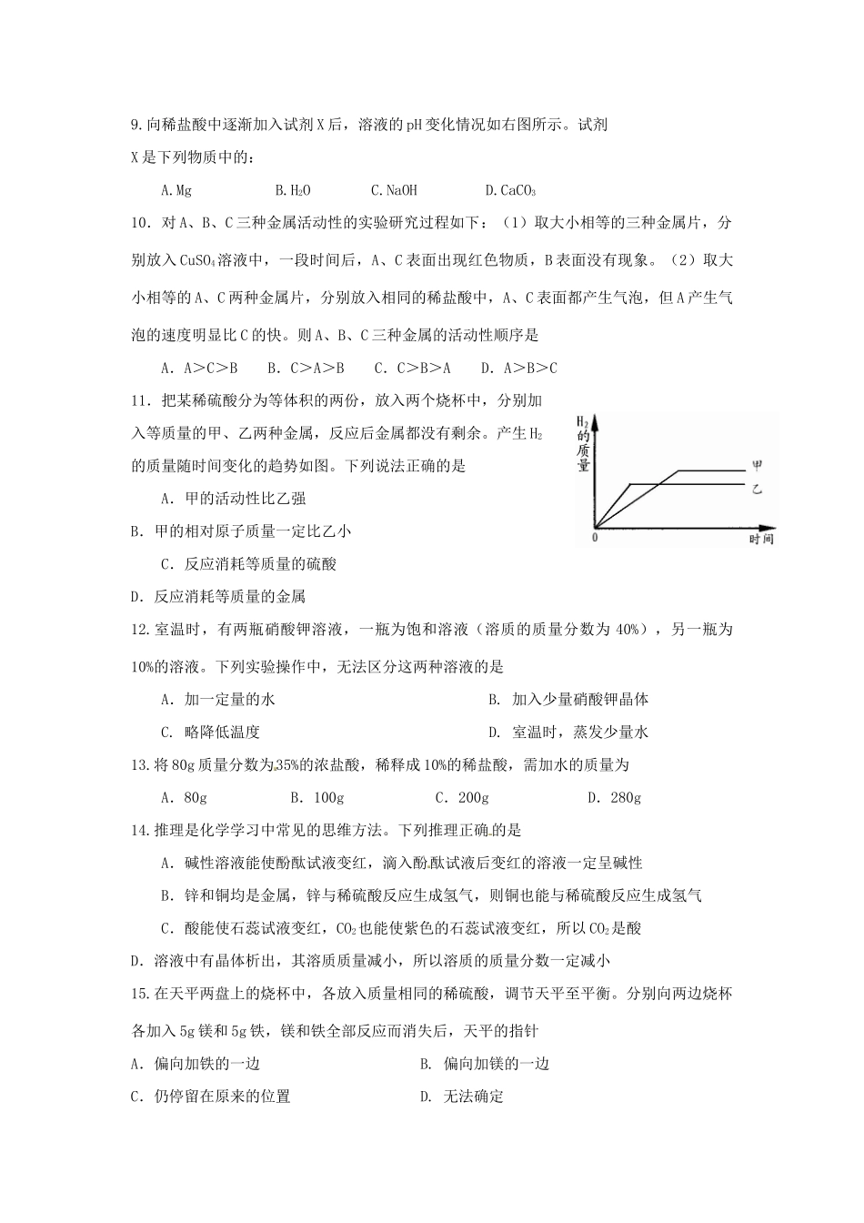 九年级化学下学期第一次月考(3月)试卷试卷_第2页
