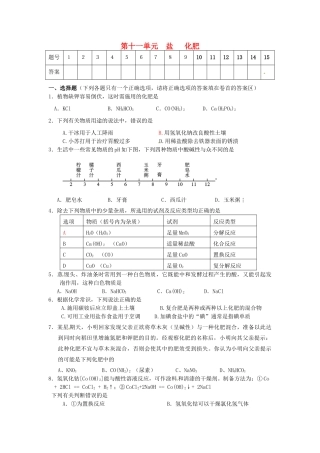 九年级化学下册 第十一单元 盐 化肥自测题 新人教版试卷