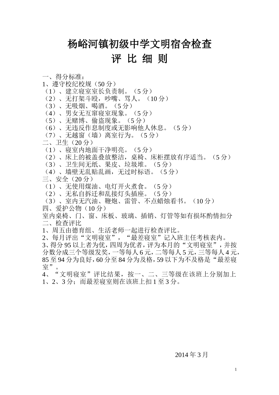 杨峪河初级中学文明宿舍检查_第1页