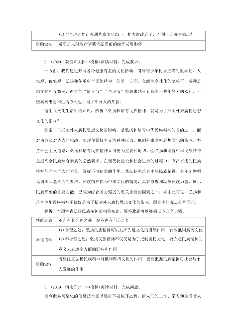 （通用版）高考政治二轮复习 第三编 非选择题题型突破题型1 评析类作业（含解析）-人教版高三全册政治试题_第2页