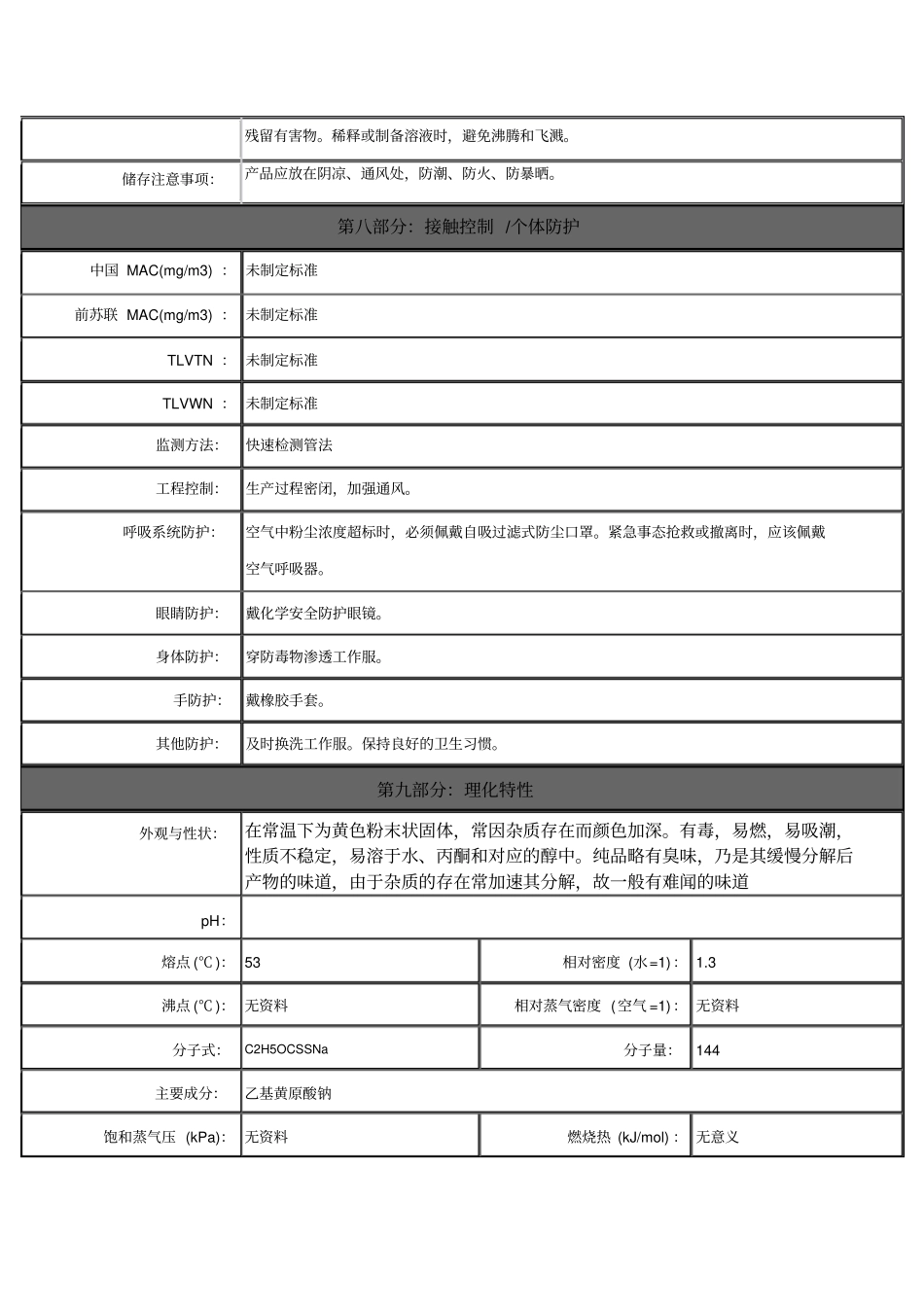 乙基钠黄药安全技术说明书总论_第3页