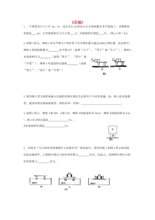 九年级物理 压强达标复习试卷