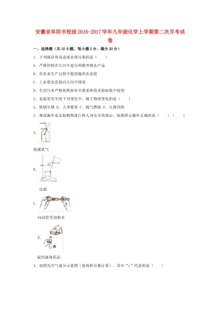 安徽省阜阳市校九年级九年级化学上学期第二次月考试卷试卷