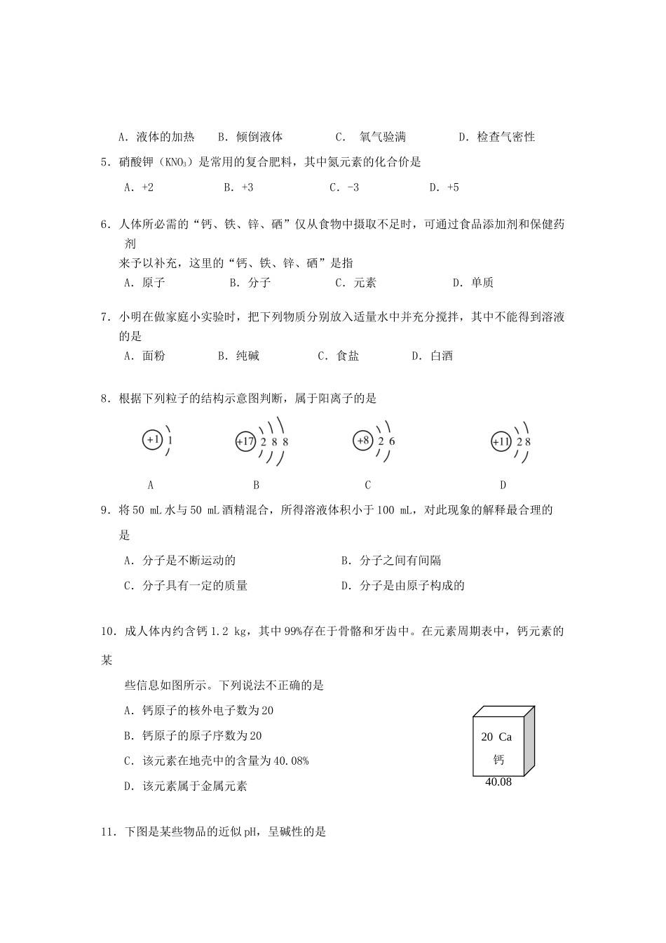 九年级化学调研卷化学一模 人教新课标版试卷_第2页