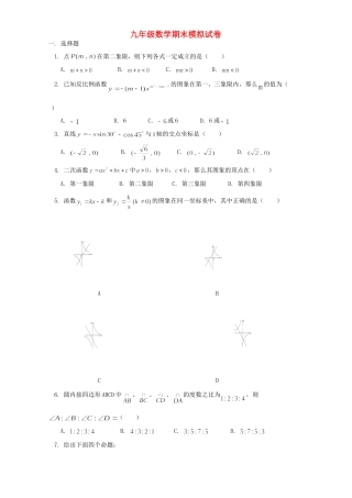 九年级数学期末模拟试卷 人教四年制版试卷