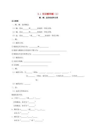九年级化学下册 51 初识酸和碱(1)校本作业(新版)沪教版试卷