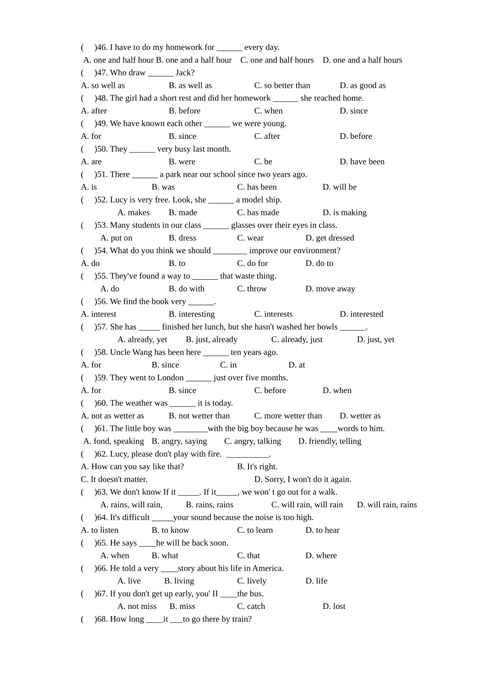 中考英语选择填空精编100题一 新课标 人教版试卷_第3页