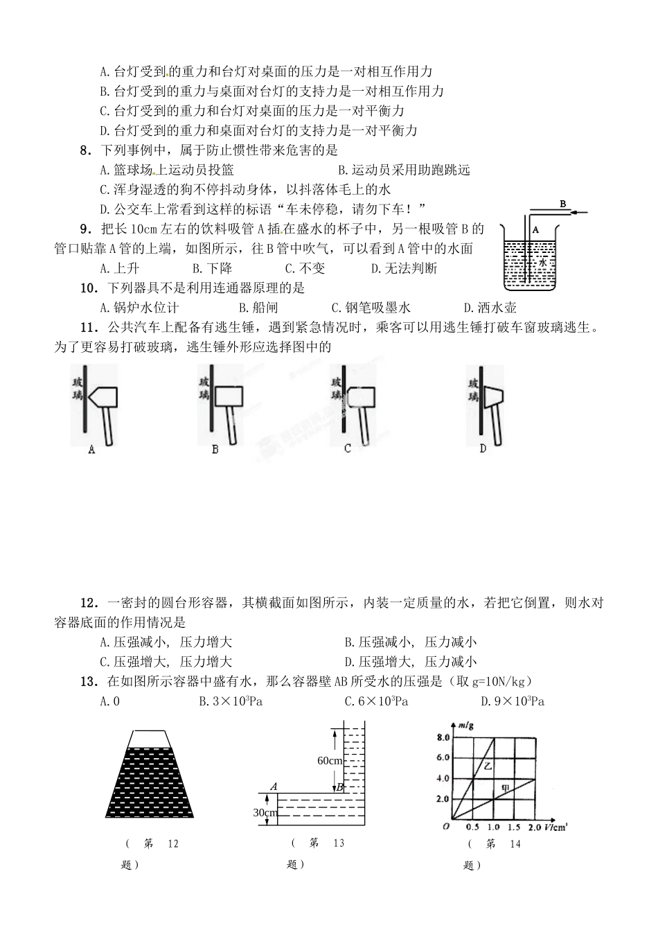 四川省阆中市八年级物理下学期期中测试试卷 新人教版试卷_第2页