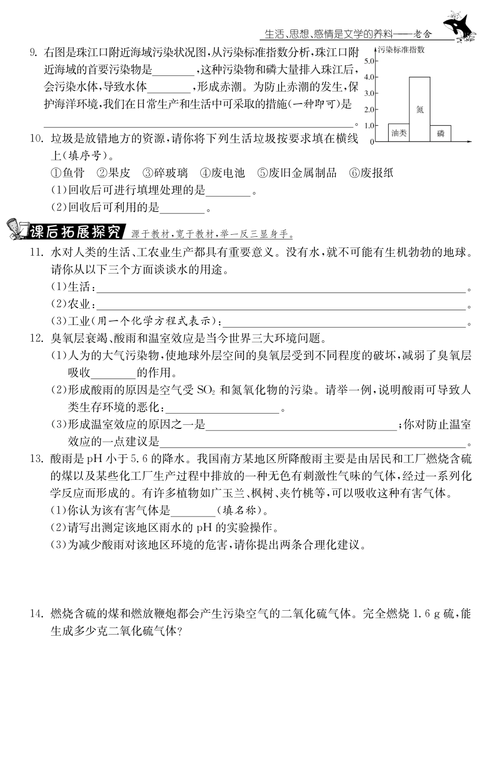 九年级化学全册 114 化学与环境保护测试卷(课前自主梳理课堂合作研习课后拓展探究，pdf)(新版)鲁教版试卷_第2页
