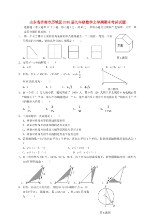 山东省济南市历城区九年级数学上学期期末考试试卷 新人教版试卷