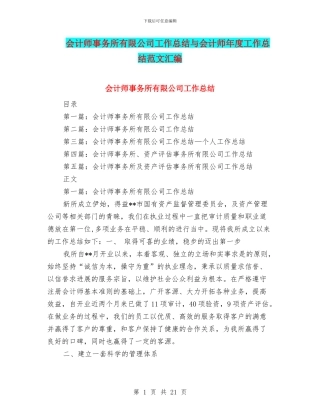 会计师事务所有限公司工作总结与会计师年度工作总结范文汇编