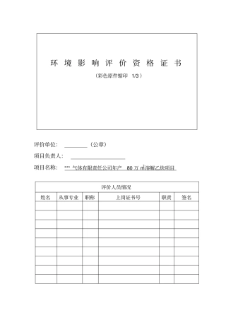 乙炔环境影响评价表