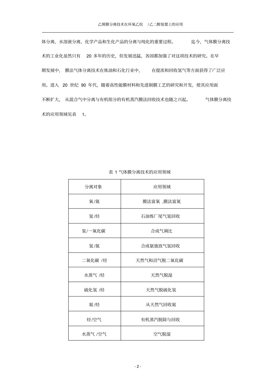 乙烯膜分离技术在环氧乙烷乙二醇装置上的应用汇总_第2页
