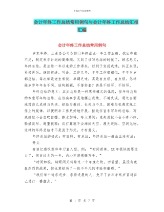 会计年终工作总结常用例句与会计年终工作总结汇报汇编