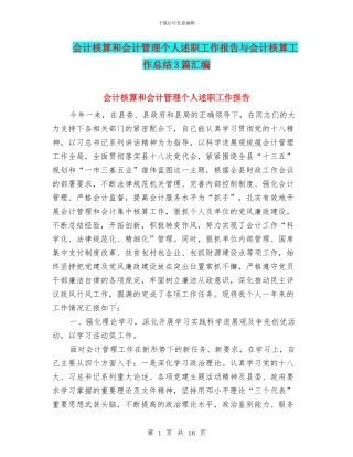 会计核算和会计管理个人述职工作报告与会计核算工作总结3篇汇编