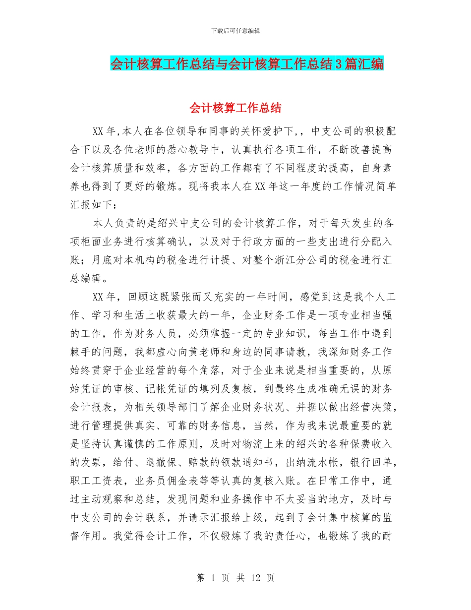 会计核算工作总结与会计核算工作总结3篇汇编_第1页