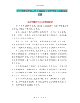 会计电算化专业工作自我鉴定与会计电算化自我鉴定汇编