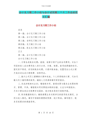 会计见习期工作小结与会计试用期三个月工作总结范文汇编
