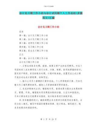会计见习期工作小结与会计试用期个人工作总结汇编