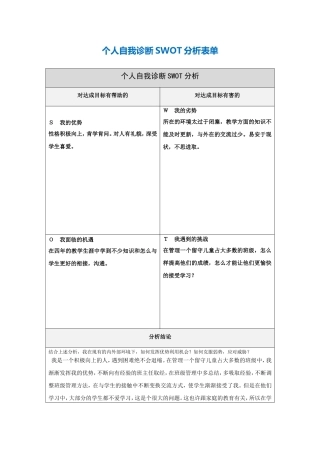第一步骤所需文档：个人自我诊断SWOT分析表(1)