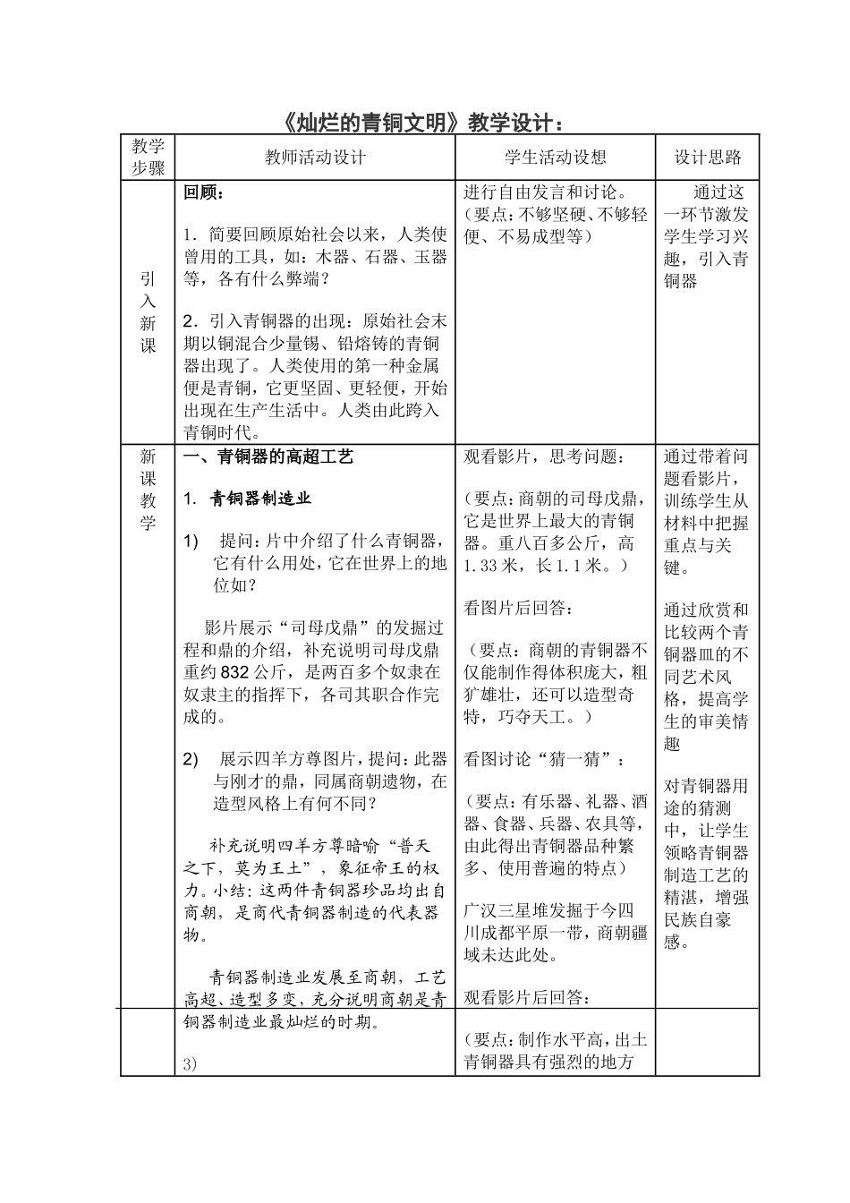灿烂的青铜文明教学设计_第1页