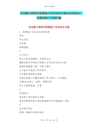 住宅楼工程项目雨期施工安全技术方案与住宅防尘、防噪音施工方案汇编